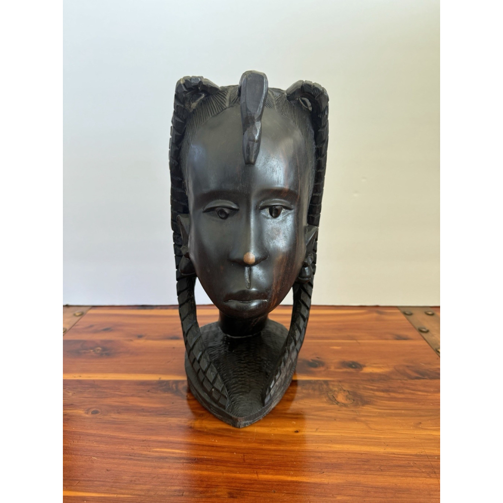 Hand Carved African Style Wooden Head Sculpture Tribal Art Decor Bust Heavy